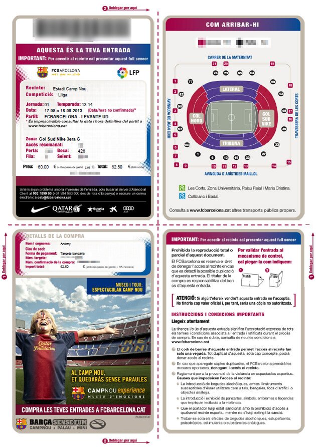 Электронный билет на матч испанской лиги. Барселона.